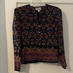 Adrianna Papell Vintage silk blazer in a multicolor baroque, Size 4